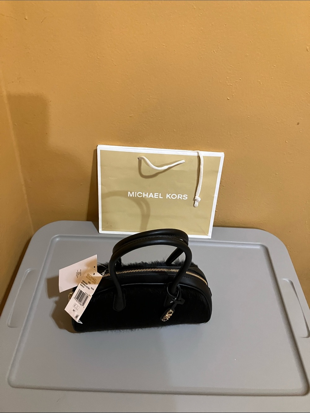 Michael Kors Lulu Black calf hair Satchel with Gold Hardware